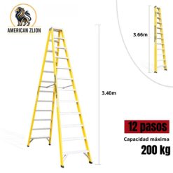 ESCALERA TIJERA DOBLE ACCESO DE 12 PASOS FIBRA DE VIDRIO AMERICAN Z LION