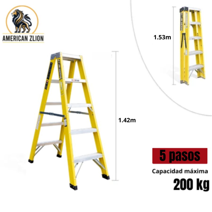 ESCALERA TIJERA DOBLE ACCESO DE 5 FIBRA DE VIDRIO AMERICAN Z LION
