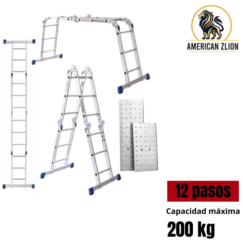 ESCALERA MULTIUSOS DE 12 PASOS ALUMINIO AMERICAN Z LION