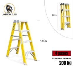 ESCALERA TIJERA DOBLE ACCESO DE 4 PASOS - 1.20 MTS - 200 KG - FIBRA DE VIDRIO  : AMERICAN Z LION