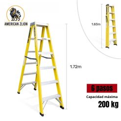 ESCALERA TIJERA DOBLE ACCESO DE 6 PASOS - 1.80 MTS - 200 KG - FIBRA DE VIDRIO  : AMERICAN Z LION