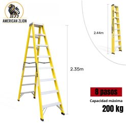 ESCALERA TIJERA DOBLE ACCESO DE 8 PASOS - 2.40 MTS - 200 KG - FIBRA DE VIDRIO  : AMERICAN Z LION