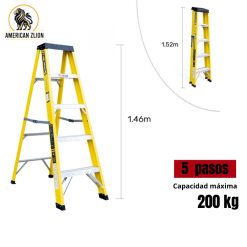 ESCALERA TIJERA SIMPLE ACCESO DE 5 PASOS - 1.50 MTS - 200 KG - FIBRA DE VIDRIO  : AMERICAN Z LION