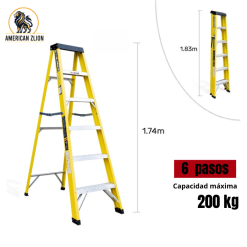 ESCALERA TIJERA SIMPLE ACCESO DE 6 PASOS - 1.80 MTS - 200 KG - FIBRA DE VIDRIO  : AMERICAN Z LION