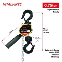 tecle rachet 0.75t yal075mini "b" 1.5mtscarga 5x15mm(1) g100 vitalintl