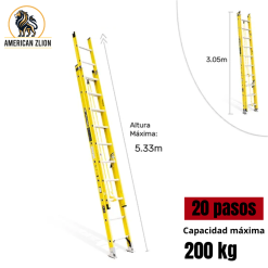 ESCALERA TELESCOPICA DE 20 PASOS / EXTENDIDA 5.37 MTS - FIBRA DE VIDRIO  : AMERICAN Z LION