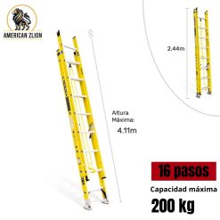 ESCALERA TELESCÓPICA DE 16 PASOS / EXTENDIDA 4.15 MTS - FIBRA DE VIDRIO: AMERICAN Z LION.