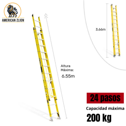 ESCALERA TELESCOPICA DE 24 PASOS / EXTENDIDA 6.59 MTS - FIBRA DE VIDRIO  : AMERICAN Z LION
