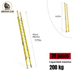 ESCALERA TELESCOPICA DE 28 PASOS / EXTENDIDA 7.80 MTS - FIBRA DE VIDRIO  : AMERICAN Z LION