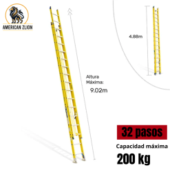 ESCALERA TELESCOPICA DE 32 PASOS / EXTENDIDA 9.02 MTS - FIBRA DE VIDRIO  : AMERICAN Z LION
