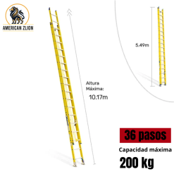 ESCALERA TELESCOPICA DE 36 PASOS / EXTENDIDA 10.17 MTS - FIBRA DE VIDRIO  : AMERICAN Z LION