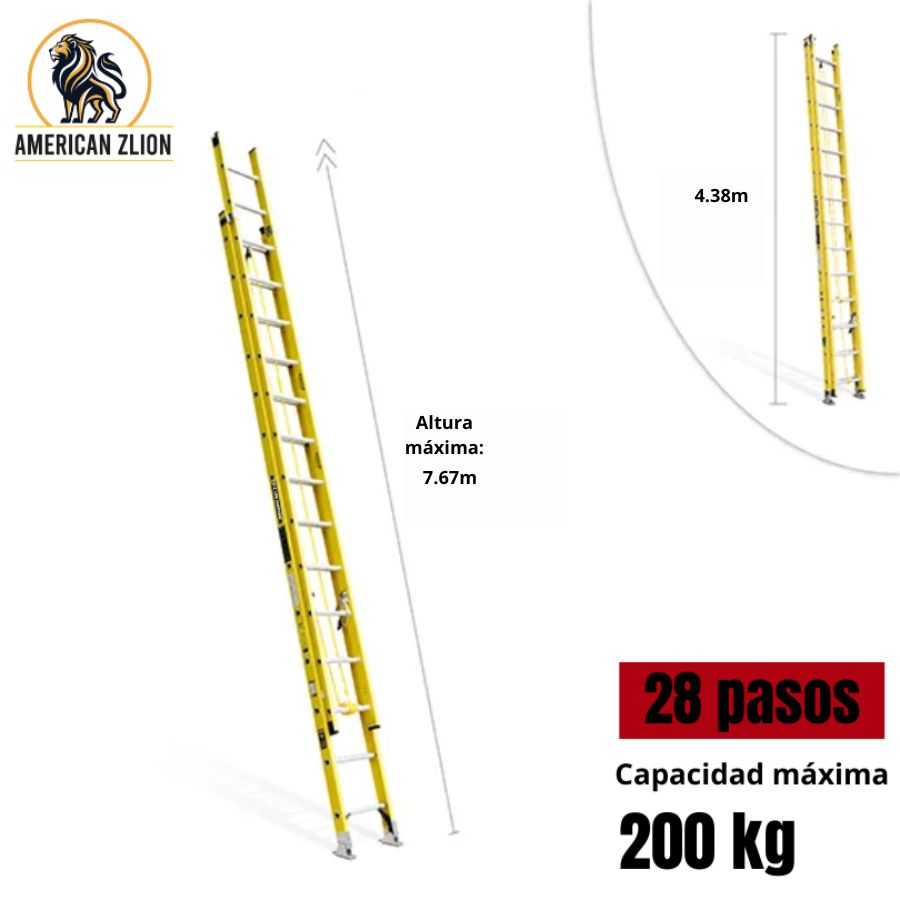 ESCALERA TELESCOPICA DE 28 PASOS FIBRA DE VIDRIO AMERICAN Z LION