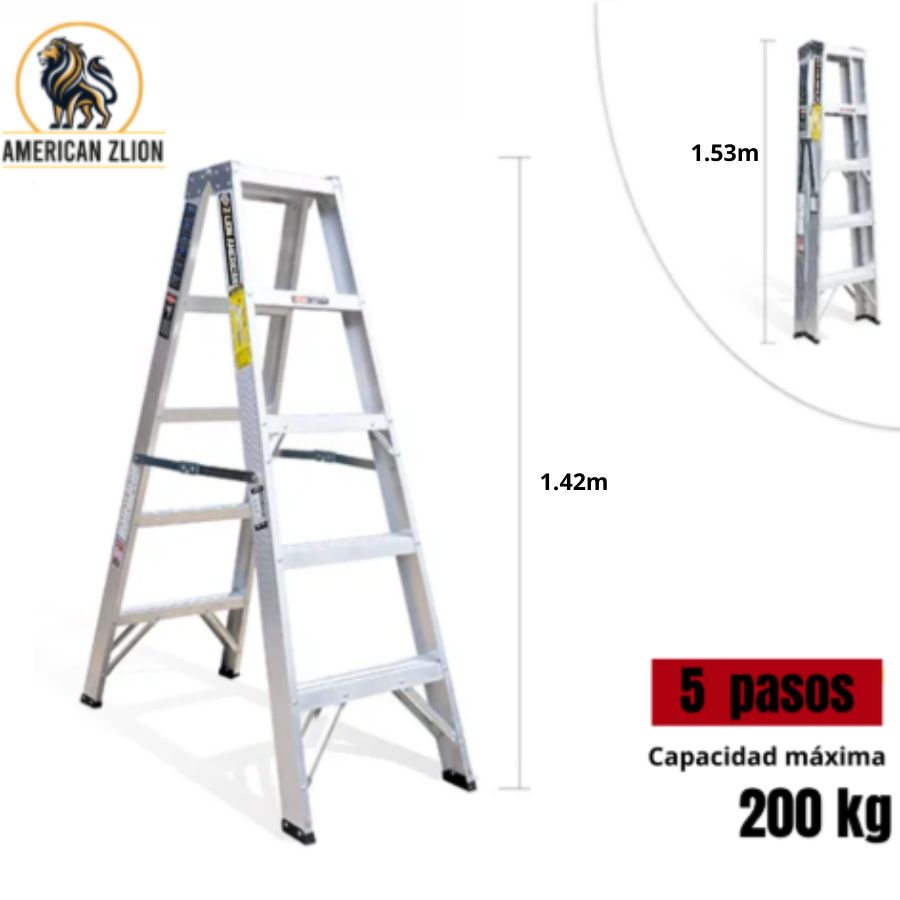 ESCALERA TIJERA DOBLE ACCESO DE 5 PASOS ALUMINIO AMERICAN Z LION