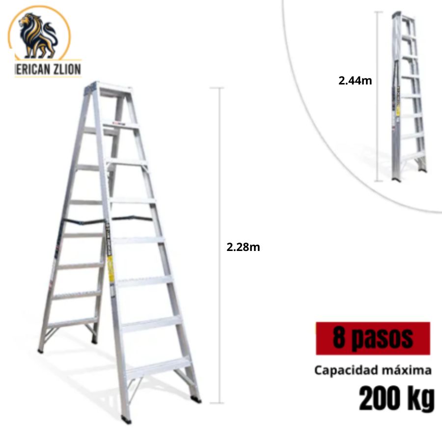 ESCALERA TIJERA DOBLE ACCESO DE 8 PASOS ALUMINIO AMERICAN Z LION