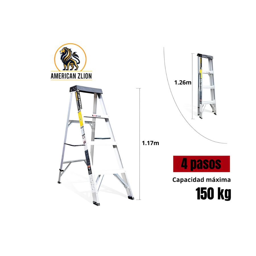 ESCALERA TIJERA SIMPLE ACCESO DE 4 PASOS ALUMINIO AMERICAN Z LION