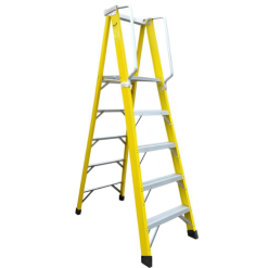ESCALERA TIPO TIJERA 7 PASOS FIBRA DE VIDRIO CON PLATAFORMA AMERICAN Z LION