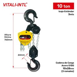 TECLE MANUAL 10TON X 3MTRS VITALI-INTL