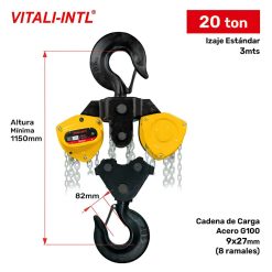 TECLE MANUAL 20TON X 3MTRS VITALI-INTL