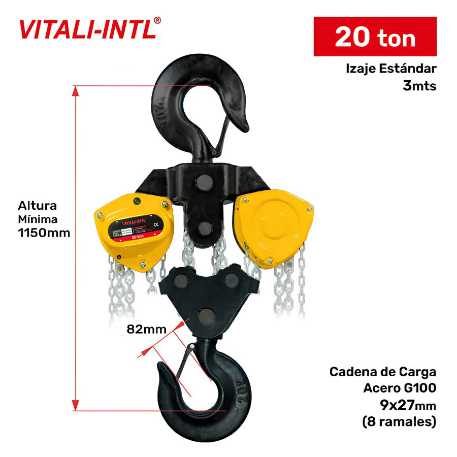 TECLE MANUAL 20TON X 3MTRS VITALI-INTL