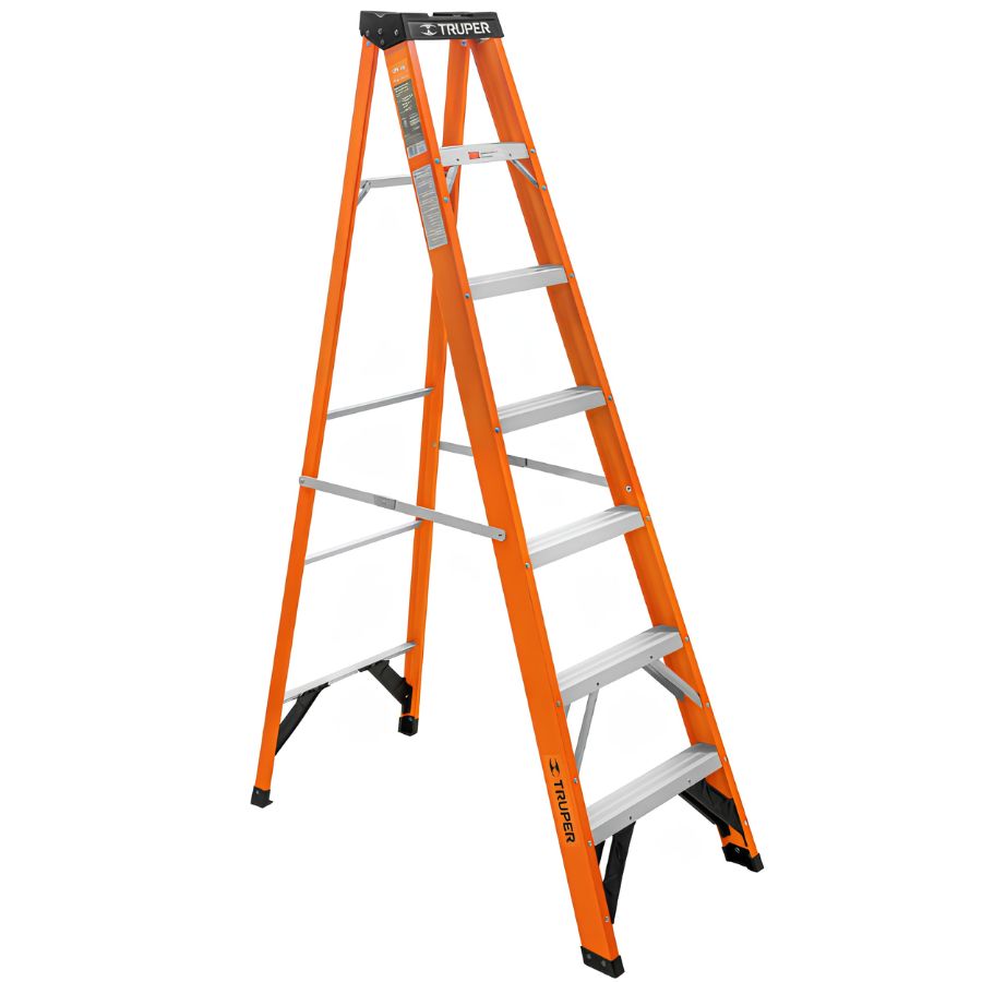 ESCALERA TIJERA SIMPLE ACCESO DE 6 PASOS + BASE FIBRA DE VIDRIO TRUPER
