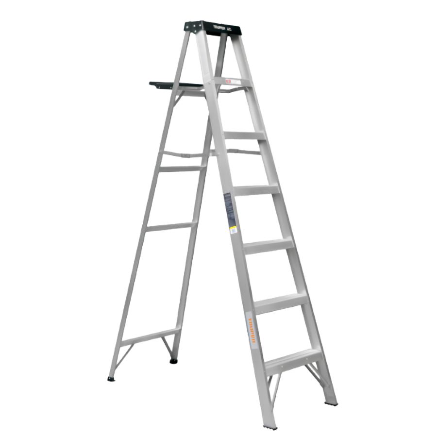 ESCALERA TIJERA DE 6 PASOS + BANDEJA TOPE NEGRO TRUPER