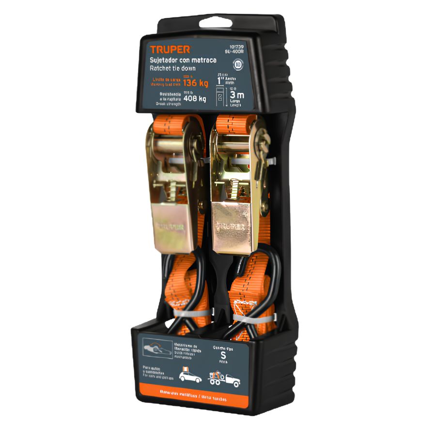 JUEGO DE 2 FAJAS RATCHET DE 1" X 3MTRS TRUPER