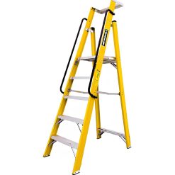 ESCALERA TIPO TIJERA DE 16 PASOS FIBRA DE VIDRIO CON PLATAFORMA AMERICAN BULL