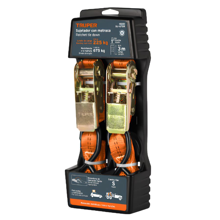 JUEGO DE 2 FAJAS RATCHET DE 1" X 3MTRS TRUPER