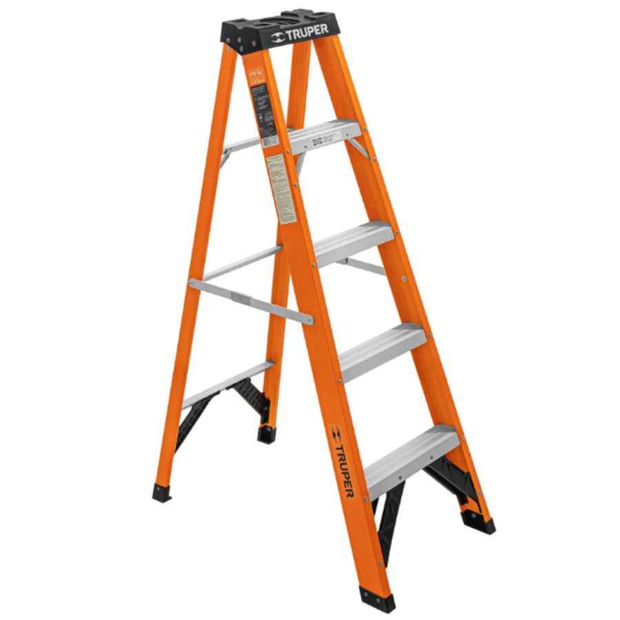 ESCALERA TIJERA SIMPLE ACCESO DE 4 PASOS + BASE FIBRA DE VIDRIO TRUPER