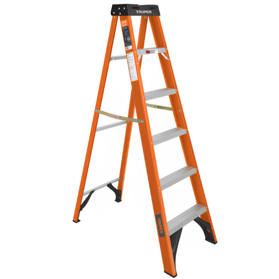 ESCALERA TIJERA SIMPLE ACCESO DE 5 PASOS + BASE FIBRA DE VIDRIO TRUPER