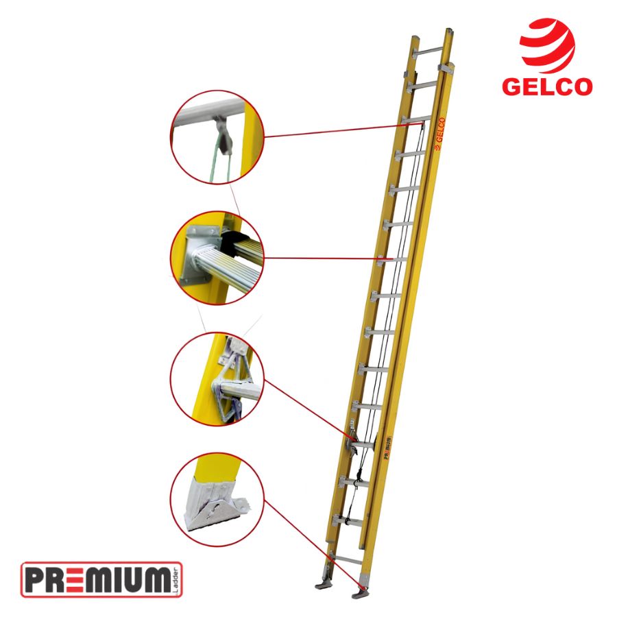 ESCALERA TELESCOPICA DE 16 PASOS FIBRA DE VIDRIO GELCO PREMIUM