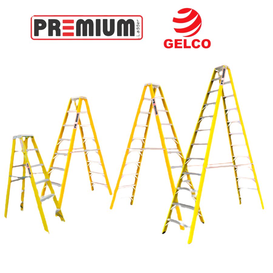 ESCALERA TIJERA DOBLE ACCESO DE 14 PASOS FIBRA DE VIDRIO GELCO PREMIUM